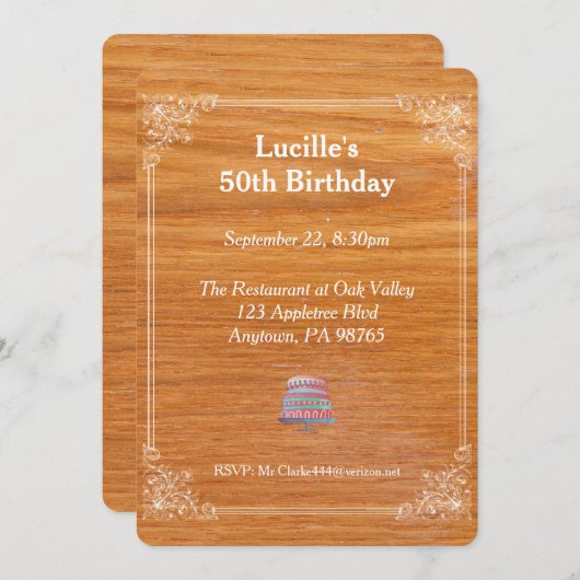 Invitation d'anniversaire en bois (Devant / Derrière)