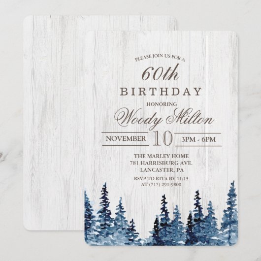 Invitation d'anniversaire en bois de forêt rustiqu (Devant / Derrière)