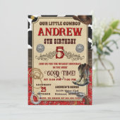 Invitation d'anniversaire en bois rustique Cowboy (Debout devant)