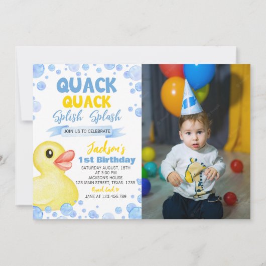 Invitation d'anniversaire en caoutchouc Ducky (Devant)