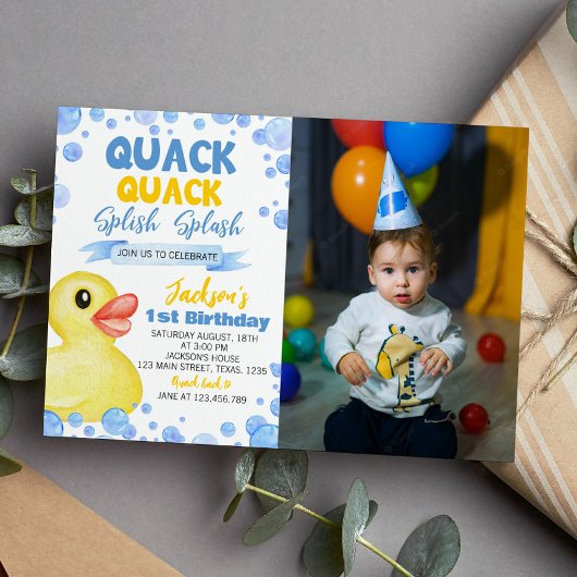 Invitation d'anniversaire en caoutchouc Ducky