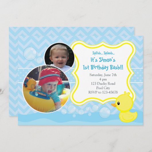 Invitation d'anniversaire en caoutchouc Ducky avec (Devant / Derrière)