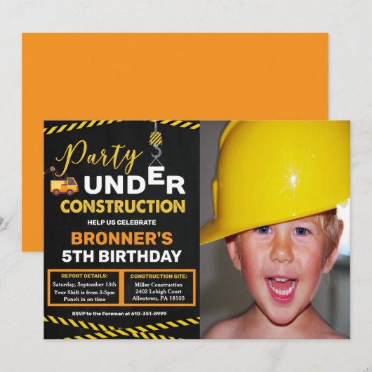 Invitation d'anniversaire en construction - Tous â (Devant / Derrière)