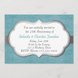 Invitation d'anniversaire en damas aquamarin