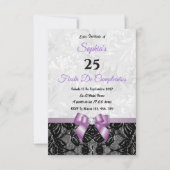 Invitation d'anniversaire en dentelle et damas (Devant)
