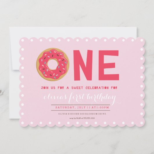INVITATION D'ANNIVERSAIRE EN DONUT ROSE (Devant)