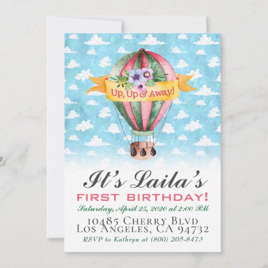 Invitation d'anniversaire en montgolfière (Devant)