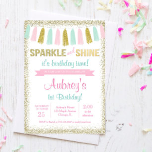 Invitation d'anniversaire en or rose brillant et é