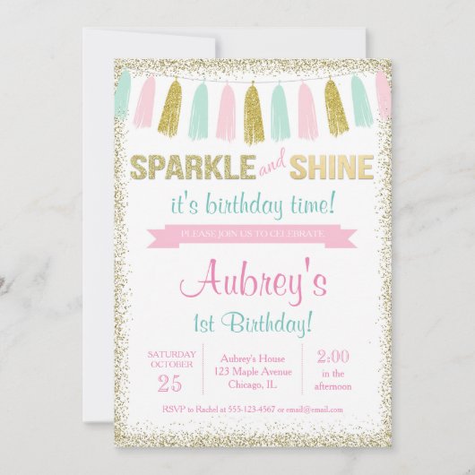 Invitation d'anniversaire en or rose brillant et é (Devant)