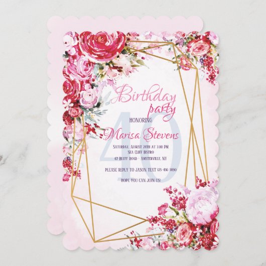 Invitation d'anniversaire en Polygone floral (Devant / Derrière)