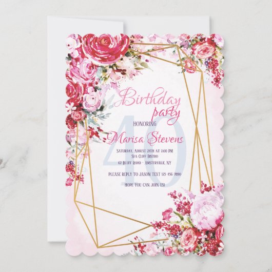 Invitation d'anniversaire en Polygone floral (Devant)