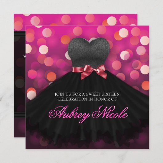 Invitation d'anniversaire en Sweet sixteen rose (Devant / Derrière)