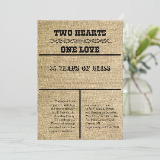 Invitation d'anniversaire en toile de jute occiden (Debout devant)