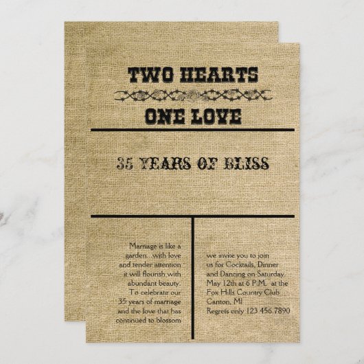 Invitation d'anniversaire en toile de jute occiden (Devant / Derrière)