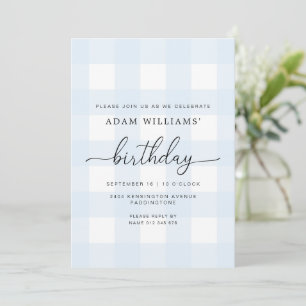 Invitation d'anniversaire En vichy bleu