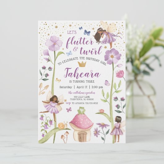 Invitation d'anniversaire Enchanted Fairy Garden (Debout devant)