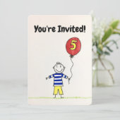 Invitation d'anniversaire - Enfant de 5 ans avec b (Debout devant)