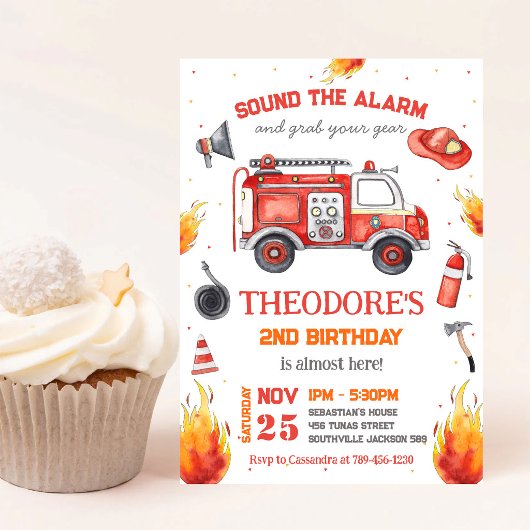 Invitation d'anniversaire enfant pompier camion de