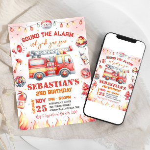 Invitation d'anniversaire enfant pompier camion de