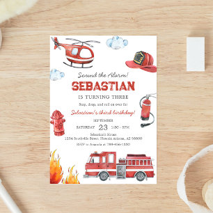 Invitation d'anniversaire enfant pompier camion de