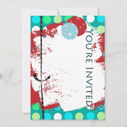invitation d'anniversaire enfant rouge bleu vert (Devant)