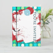 invitation d'anniversaire enfant rouge bleu vert (Debout devant)