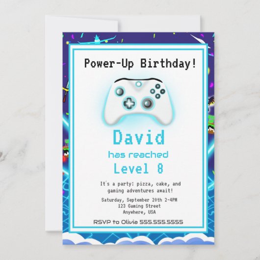 Invitation d'anniversaire épique pour 8 ans avec u (Devant)