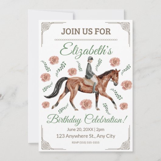 Invitation d'anniversaire équestre (Devant)