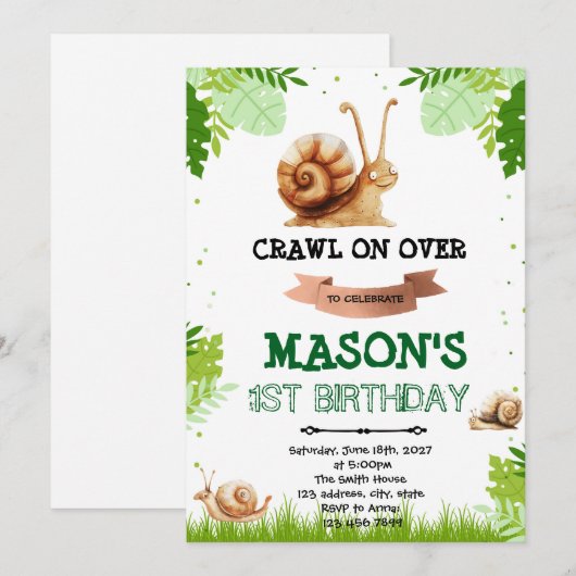 Invitation d'anniversaire escargot (Devant / Derrière)