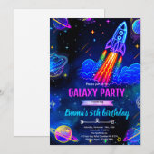 Invitation d'anniversaire espace galaxie néon (Devant / Derrière)
