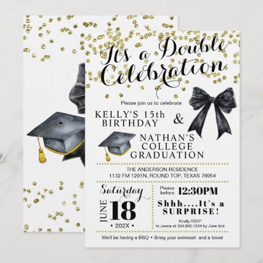 Invitation d'anniversaire et de remise de diplômes (Devant / Derrière)