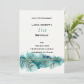Invitation d'anniversaire étape aquarelle sarcelle (Debout devant)