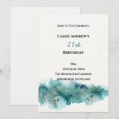 Invitation d'anniversaire étape aquarelle sarcelle (Devant / Derrière)