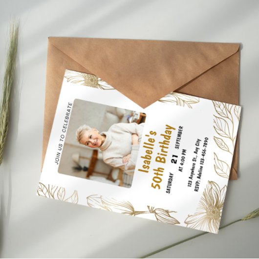 Invitation d'anniversaire étape en feuille d'or