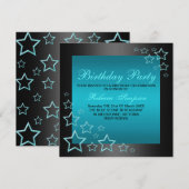 Invitation d'anniversaire étoile bleue et noire (Devant / Derrière)