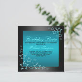 Invitation d'anniversaire étoile bleue et noire (Debout devant)