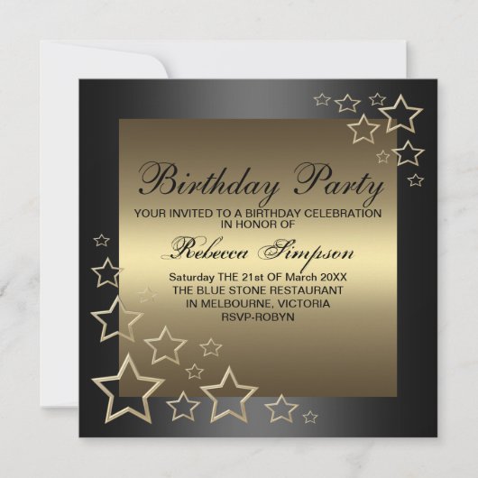 Invitation d'anniversaire étoile d'or (Devant)