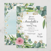 Invitation d'anniversaire eucalyptus à thème botan (Devant / Derrière)