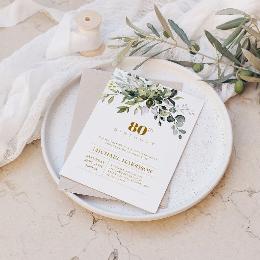 Invitation d'anniversaire Eucalyptus vert