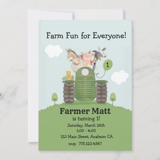 Invitation d'anniversaire Farmer Fun pour tout le (Devant)