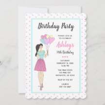 Invitation d'anniversaire Fashion Girl tenant des