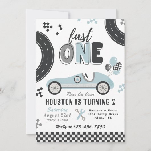 Invitation d'anniversaire Fast ONE | Course Vintag (Devant)