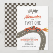 Invitation d'anniversaire Fast One voiture de cour (Devant / Derrière)