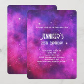 Invitation d'anniversaire Faux Galaxy Espace Rose (Devant / Derrière)