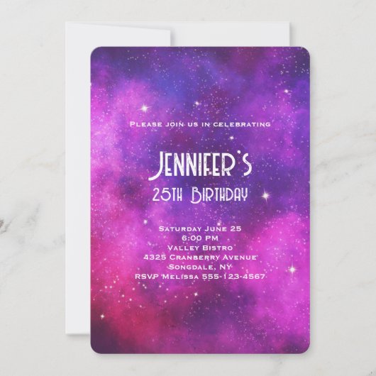 Invitation d'anniversaire Faux Galaxy Espace Rose (Devant)