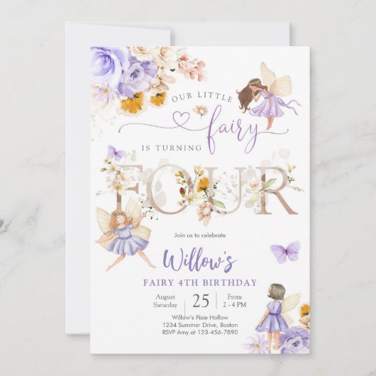 Invitation d'anniversaire Fée Fille (Devant)