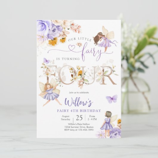 Invitation d'anniversaire Fée Fille (Debout devant)