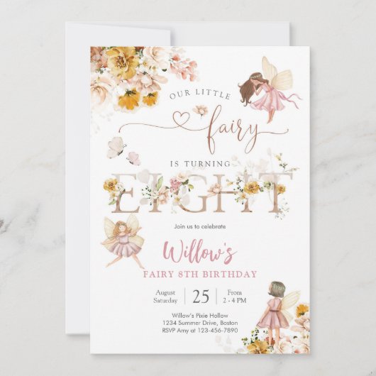 Invitation d'anniversaire Fée Filles (Devant)