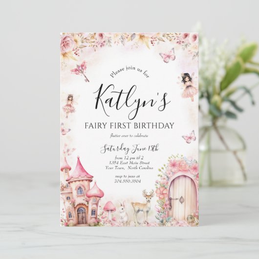 Invitation d'anniversaire fée, Invitation de jardi (Debout devant)