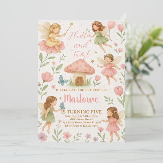 Invitation d'anniversaire fée magique (Debout devant)